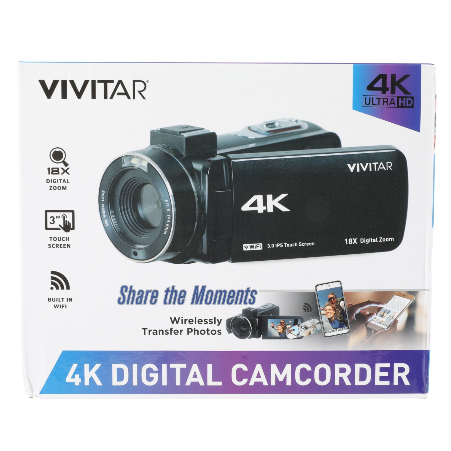 Vivitar Cámara de video 4K, videocámara Wi-Fi Ultra HD con zoom digital de  18x, grabadora de video IPS de 3 pulgadas con visión nocturna, cámara de