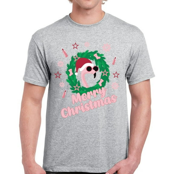 Christmas T Shirt for Men Merry Christmas Flamingo - S M L XL 2XL 3XL 4XL 5XL Xmas Graphic Tee - Christmas Gift Holiday Xmas Tee T-Shirt Mens