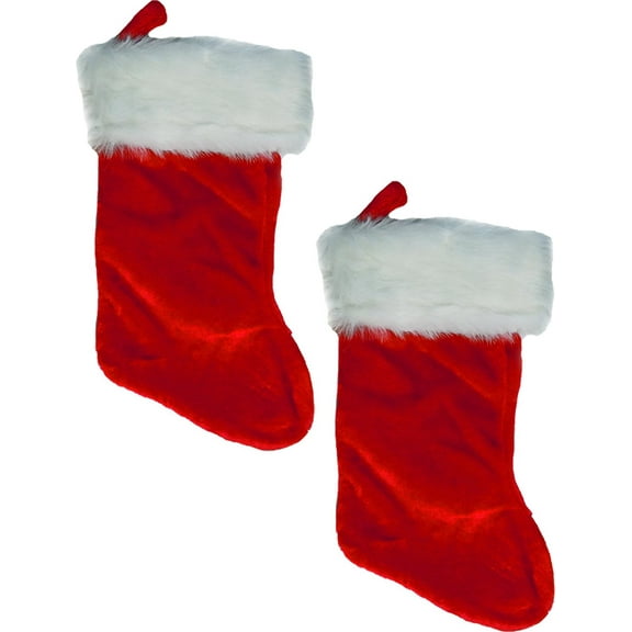 Cp Christmas Holiday Felt Red Stocking w/ White Plush Cuff & Red Hanging Tag 12" (2 Pack)