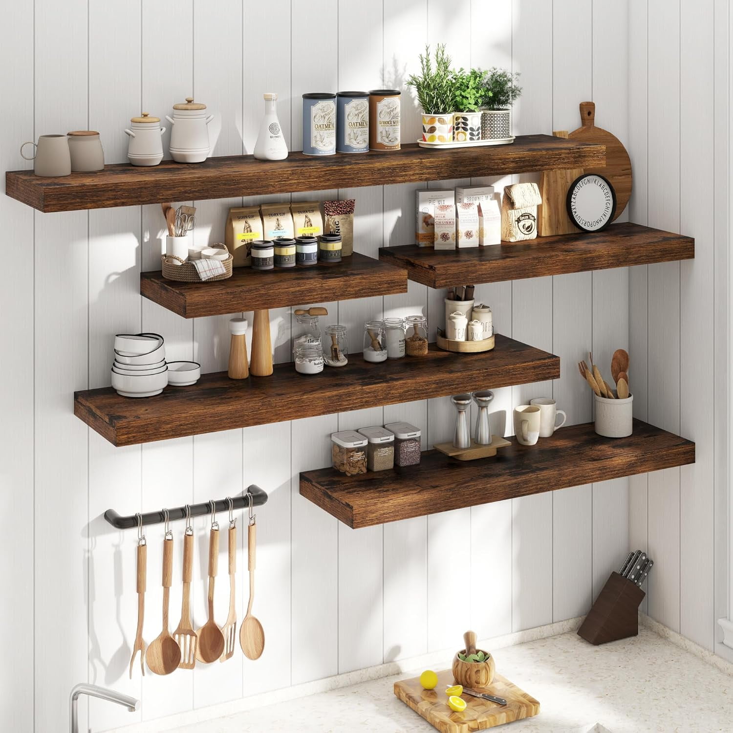 12 Inch Deep Floating Shelves with Invisible , Rustic Brown Engineered Wood Wall Mounted Storage for Kitchen Bedroom Living Room Decor and Organization, 48 inch Set of 1