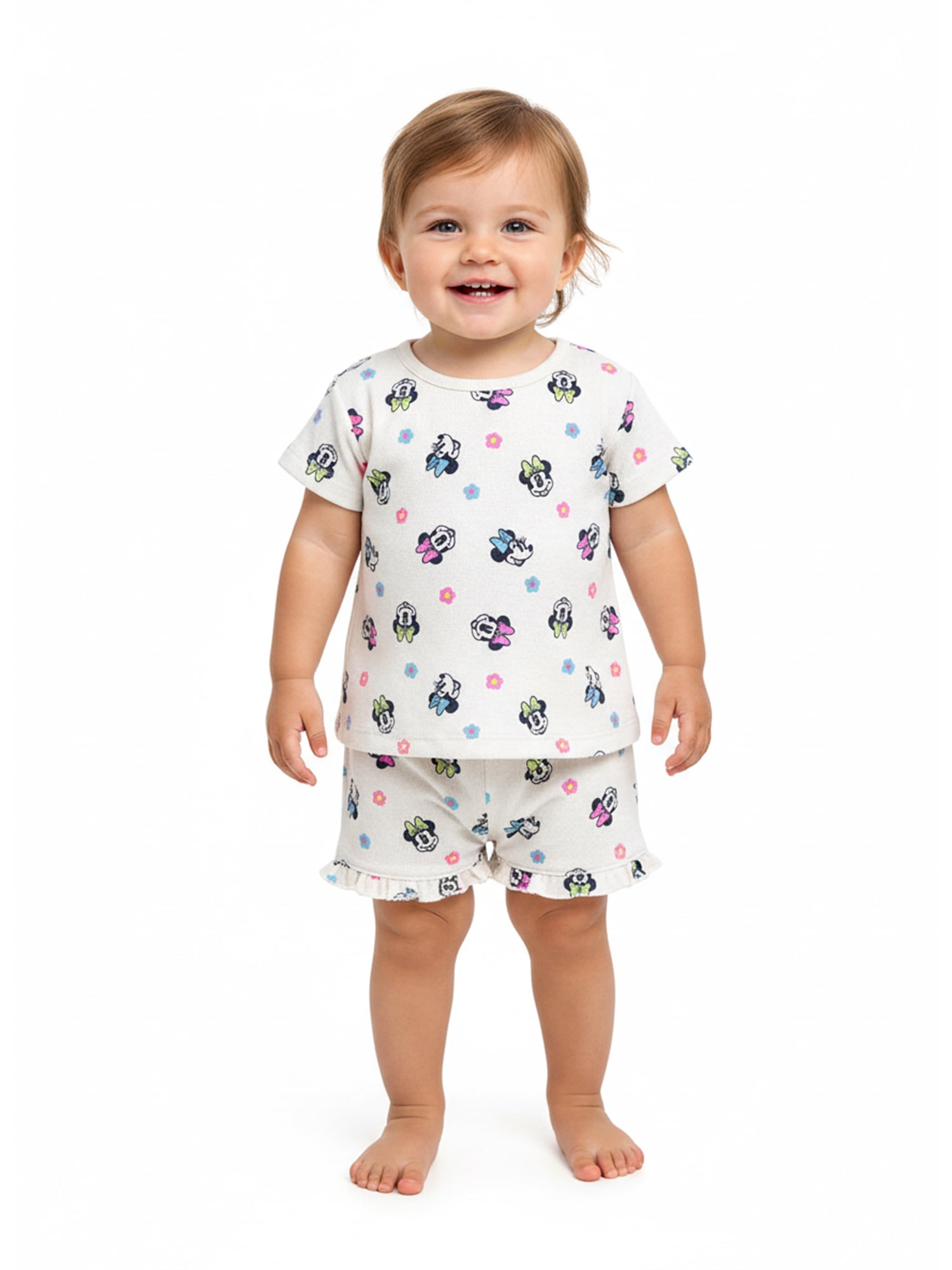 Minnie Mouse Baby Girls Textured Knit Top and Ruffle Shorts Set, 2-Piece, Sizes 0M-24M