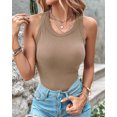 thumbnail image 4 of Tank Tops with Built in Bras Athletic Tank Tops for Women Ribbed Tank Top Fitness Workout Running Tops Khaki XXL, 4 of 8