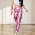 thumbnail image 2 of DeHolifer Womens Faux Leather Pants High Waisted PU Leather Straight Leg Shinny Disco Trousers Workout Palazzo Pants with Pockets Pink L, 2 of 5