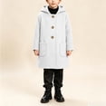 thumbnail image 5 of Kids Wool Winter Overcoat, Hooded Long Sleeve With Pockets, Solid Color Warm Outerwear For Boys Girls White 14-15Years, 5 of 9