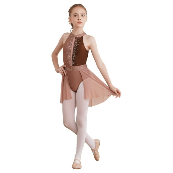 MSemis Kids Girls Lyrical Dance Dress Modern Ballet Gymnastic Leotard Figure Ice Skating Coffee 14
