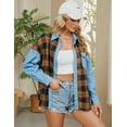 thumbnail image 4 of Womens Denim Shacket Button Down Plaid Flannel Shirt Long Sleeve Color Block Fall Blouses, 4 of 5