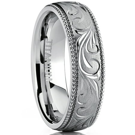 Hand Engraved Band - Men's Women's Hand Engraved Vintage Titanium Wedding Band, Unisex Milgrain Ring, Comfort Fit 6mm