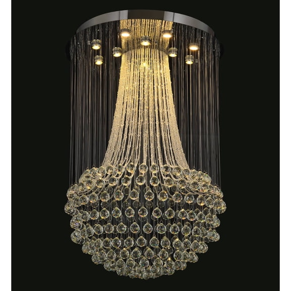 Design Living 12-Light D31.5" Chrome Flushed Chandelier with Clear Hanging Crystals and Beads