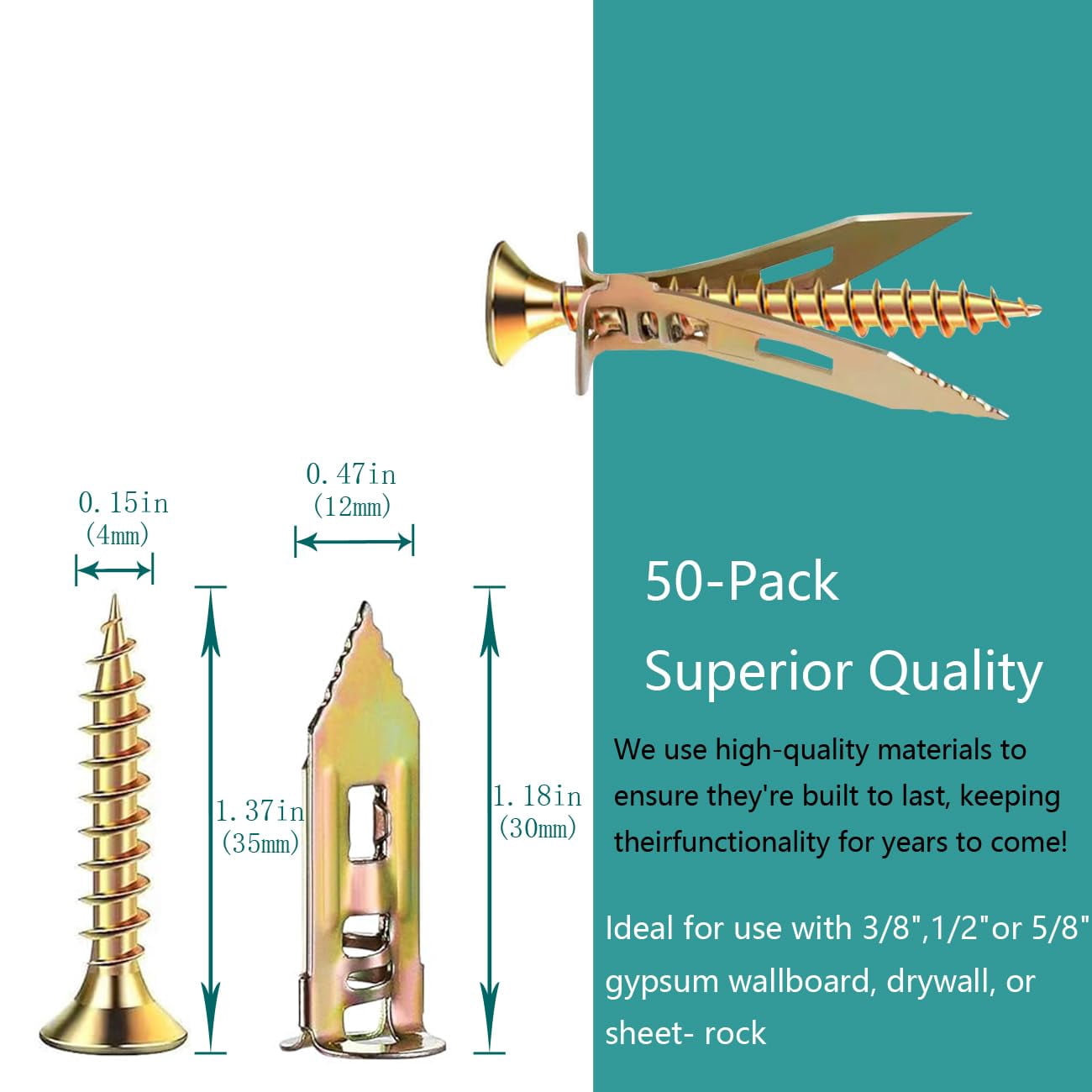80 Pair Self Drilling Drywall Anchors with Screws Multiple Sizes 4 Drywall Grip Anchors Metal Expansion Anchors for Hang Pictures DIY Project