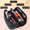 thumbnail image 2 of Bolsa de maquillaje - Bolsa de cosméticos de viaje de gran capacidad, Bolsa de cosméticos impermeable de cuero de PU, Bolsa de maquillaje de viaje portátil para mujer con asa (negro), 2 of 5