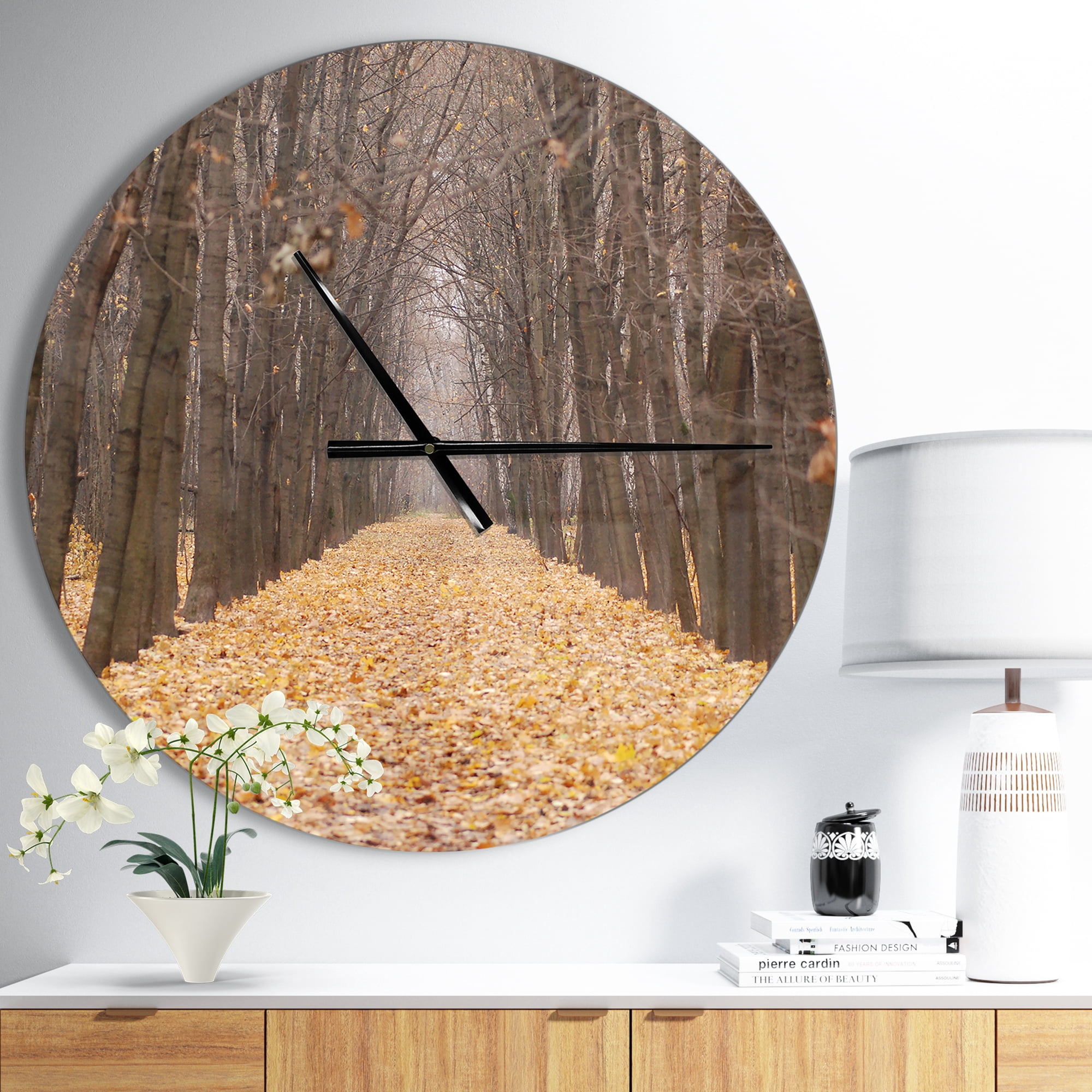 Yellow Road through Fall Forest' Oversized Traditional Metal Clock
