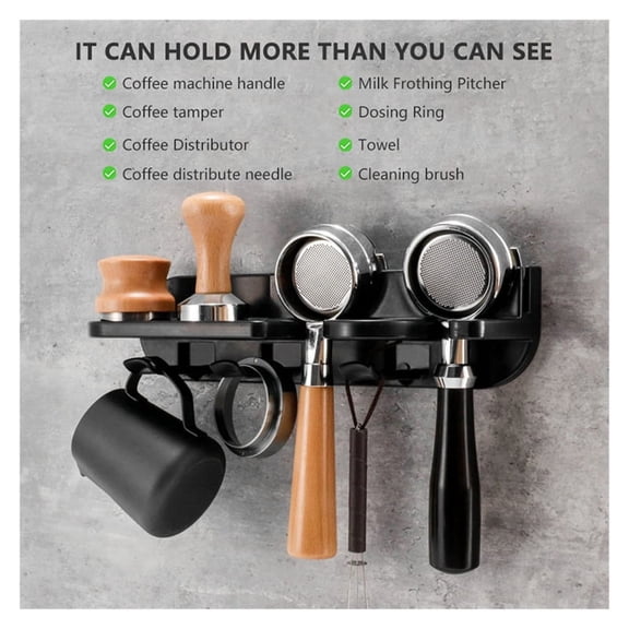 58mm Coffee Set Portafilter Storage Wall Rack Self-Adhesive Wall Mount Espresso Coffee Filter Holder,1 x Coffee Set Portafilter Storage,Black