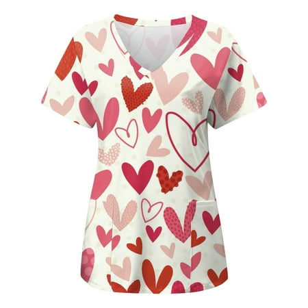 

Women Scrubs Top Working Uniform Nurses Clothing Workwear Casual Printed Short Sleeve Summer Pocket Clothes T-Shirt Top