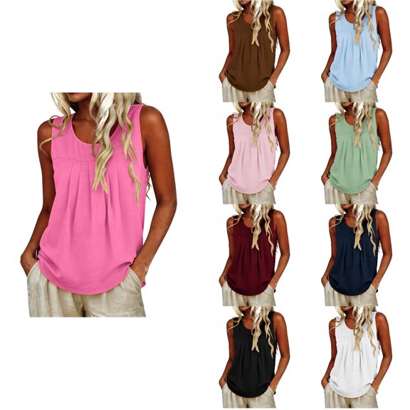 SROBPTY Womens Tank Tops Solid Crew Neck Sleeveless Loose Summer Shirts for Casual Wear