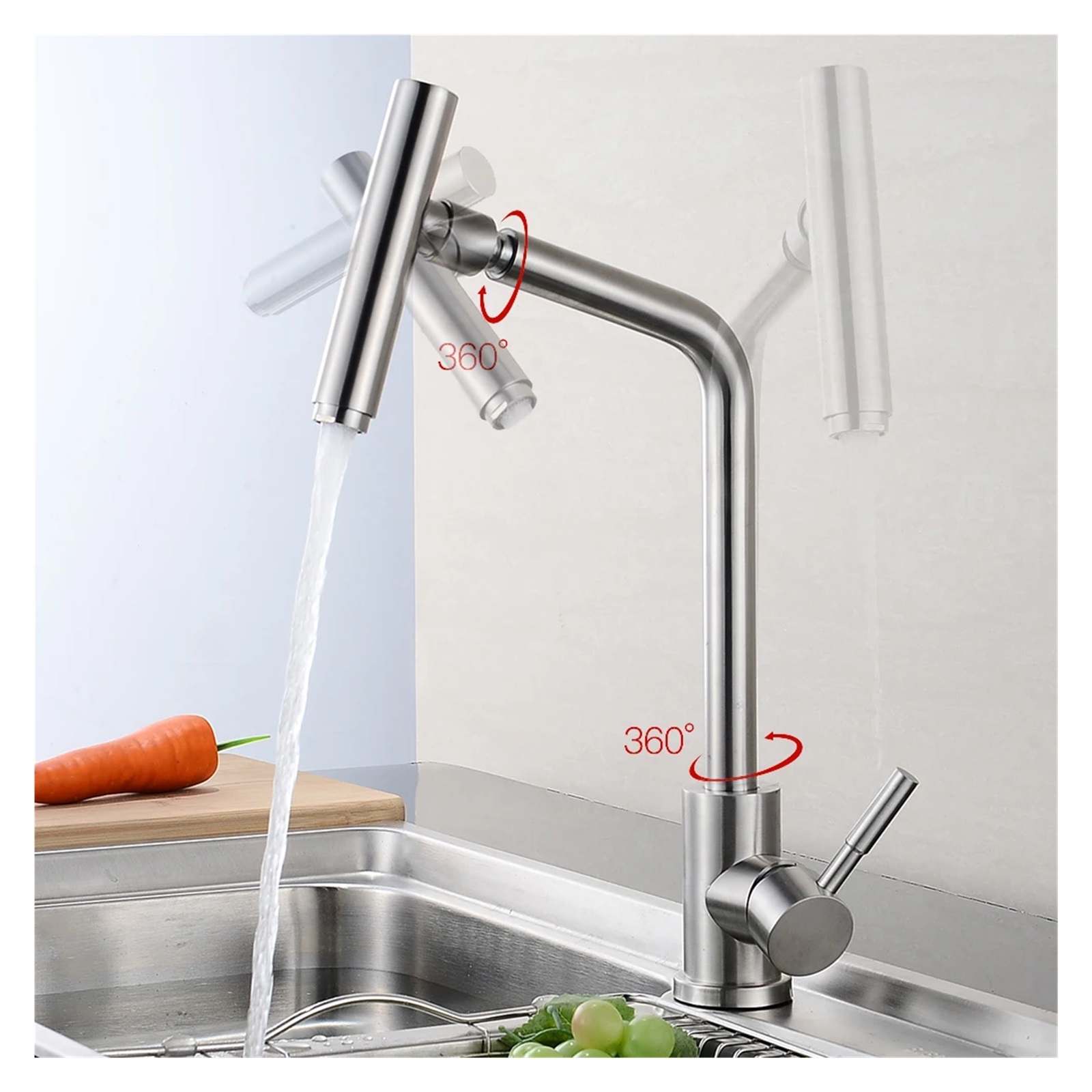 304 Stainless Steel Rotary Kitchen Faucet, Hot And Cold Lead Free Drawing Wash Basin Sink 360 Swivel Mixer ,Easy to Install