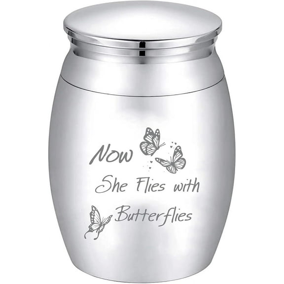 Small Urns for DIY Ashes Mini Cremation Urns Ashes Keepsake Memorial Stainless Steel Metal Funeral Urn Butterfly Burial for DIY Pet Human Dog Cat 1.57x1.18 Inch-Now She Flies with Butterflies
