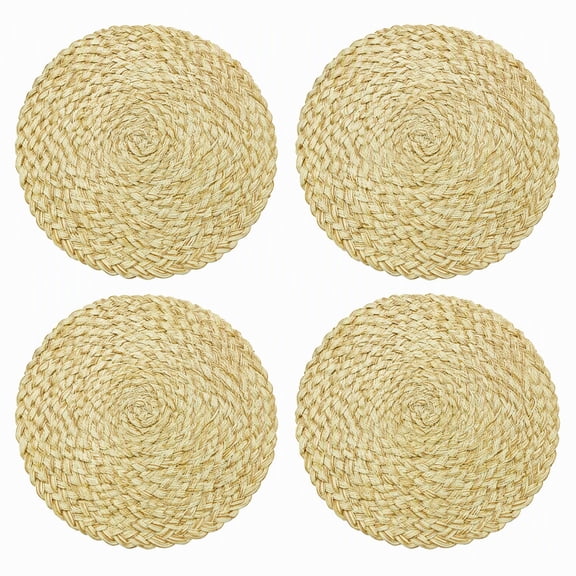 4 Pack Round Braided Placemats, 15 Inch Diameter Cotton Linen Woven Table Mats, Heat Resistant Non-Slip Dining Place Mats for Home Kitchen Table Decor