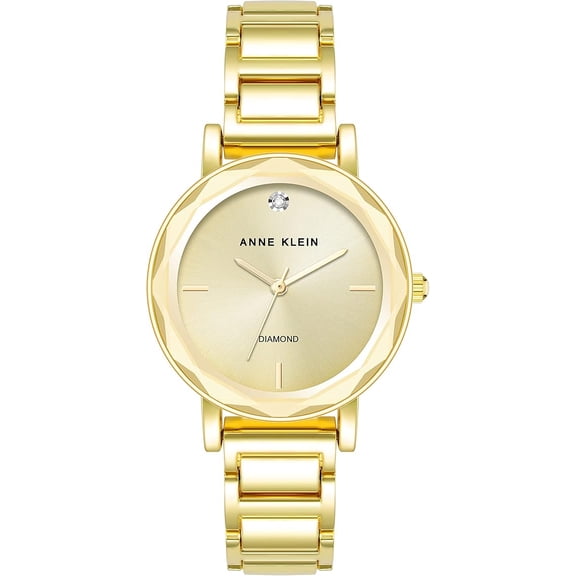 Anne Klein Gold-Tone Faceted Crystal Champagne Sunray Ladies Watch AK-3966CHGB