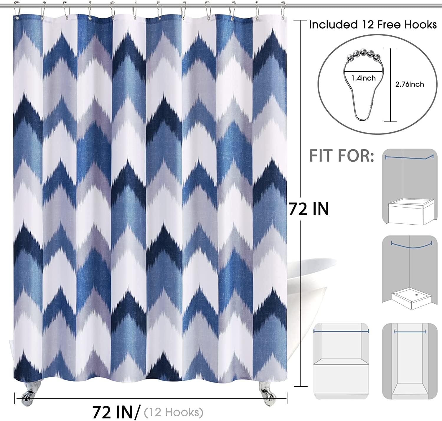 LAIZIHOME Blue White Shower Curtains for Bathroom Abstract Line Cool Bath  Curtain Polyester Fabric Bathroom Accessories Decor Set with Hooks 60x72
