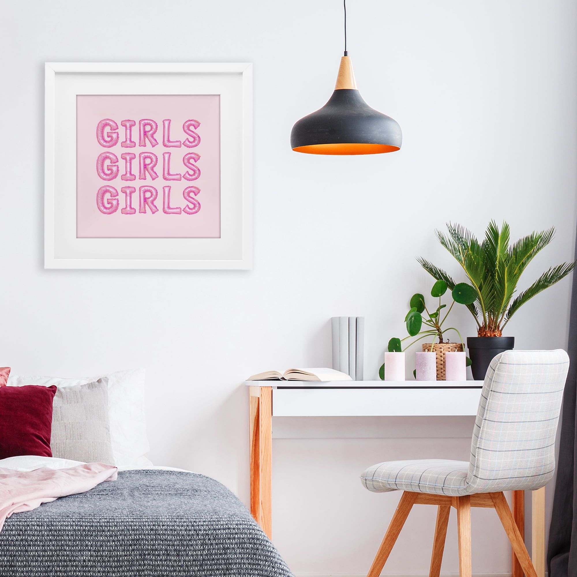 Stupell Industries Girls Letters Party Balloons White Framed Print Under Glass, design by LISH Creative