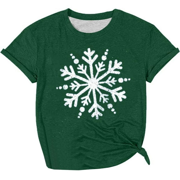 Women's T-Shirts Cute Christmas Snowflake Print Round Neck Short Sleeve T Shirt for Festive Holiday Cheer
