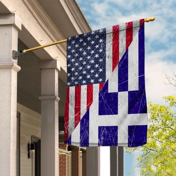 American Flag USA Greece Half American Friendship Greek Patriotic Garden Flag (29.5x39.5) Double Sided-USA Flags Premium Polyester-Decorative Indoor Outdoor Flag