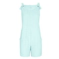thumbnail image 4 of Lovskoo Summer Short Rompers for Women 2024 Casual Loose Sleeveless Tie Knot Strap Jumpsuits Wide Leg Overalls with Pockets Sky Blue L, 4 of 7