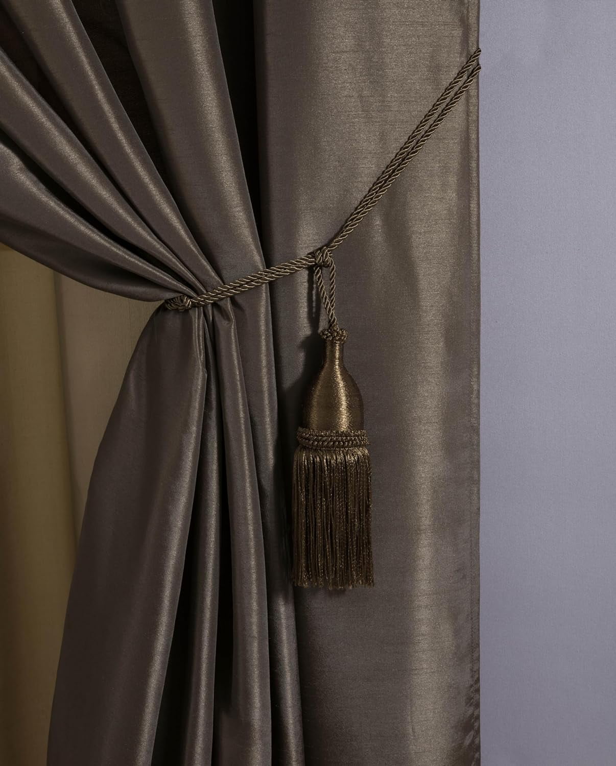 Chezmoi Collection Royal 4-Piece Jacquard Floral Window Curtain Set, Coffee/Gold