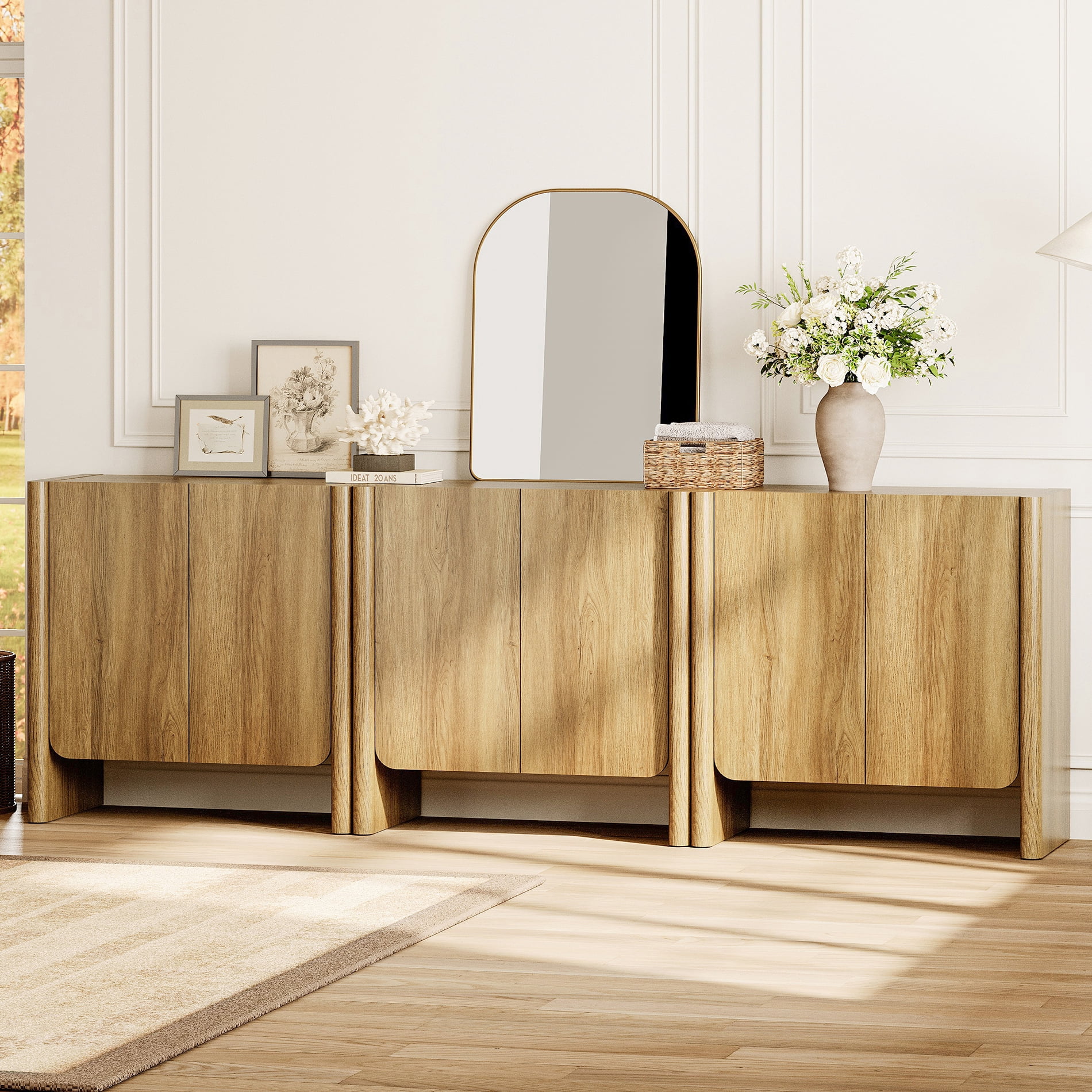 94.5-Inch 3-in-1 French Minimalist TV Stand for 105" TVs, 6-Door Media Console with Adjustable Shelves, Cable Management, Walnut