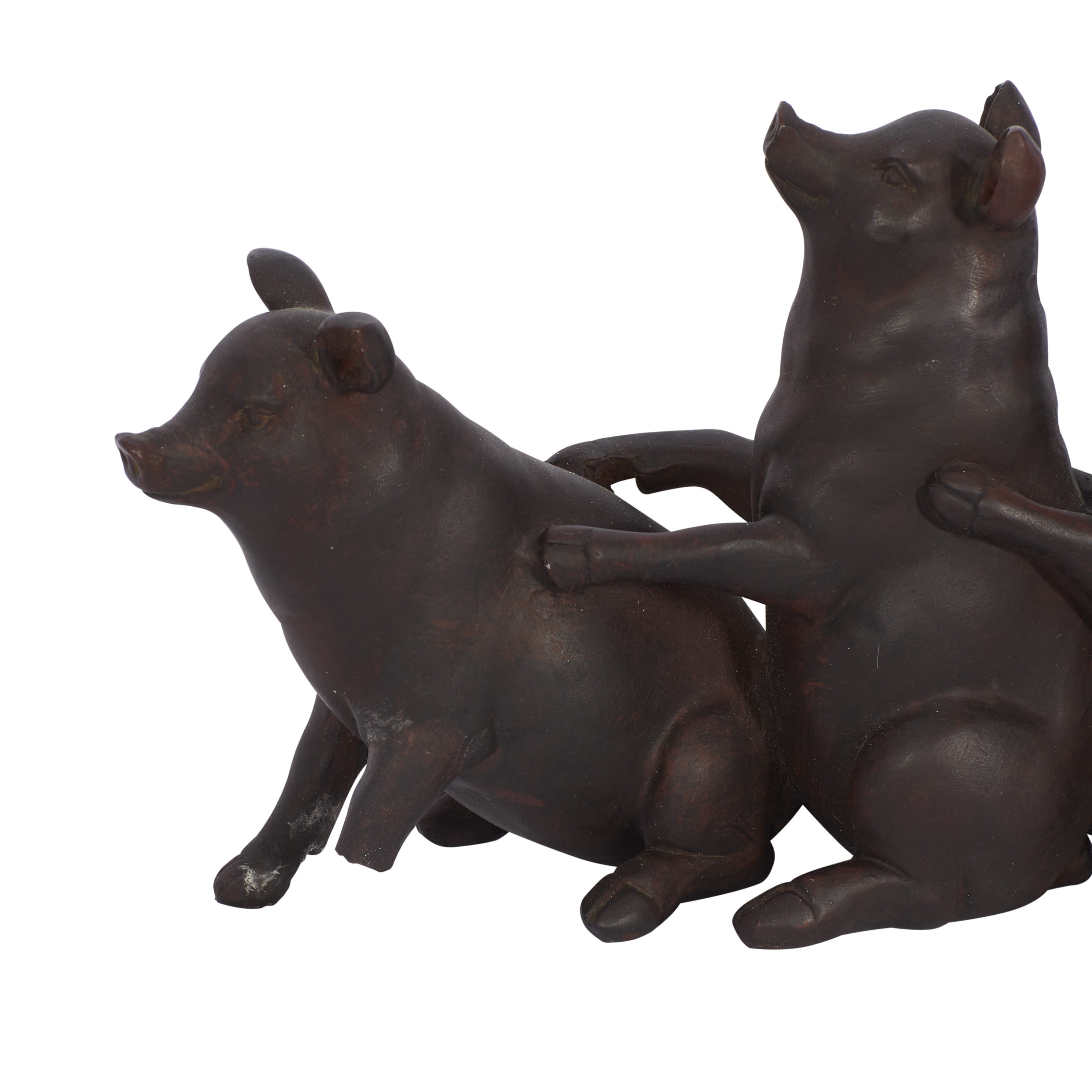 13" x 7" Dark Brown Polystone Pig Sculpture, by DecMode