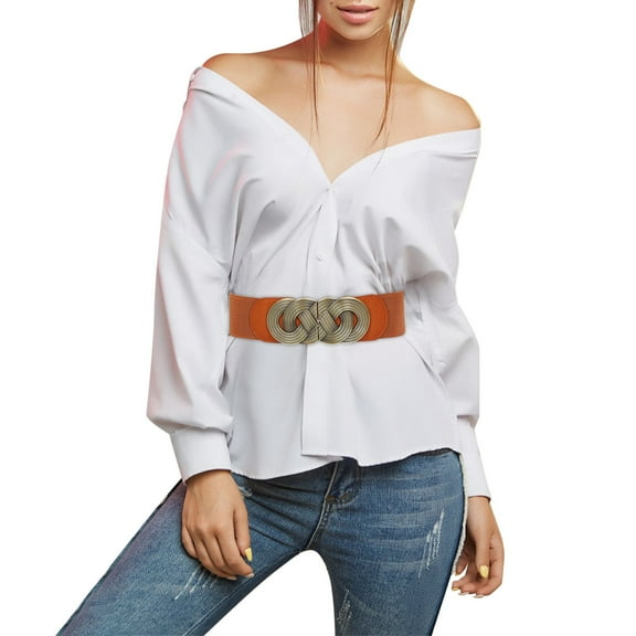 Beugl Womens Belts Clearance, Women's Fashion Vintage Wide Waist Belt Elastic Stretch Belts with Interlock Buckle Running Belt Belts for Women Brown One Size