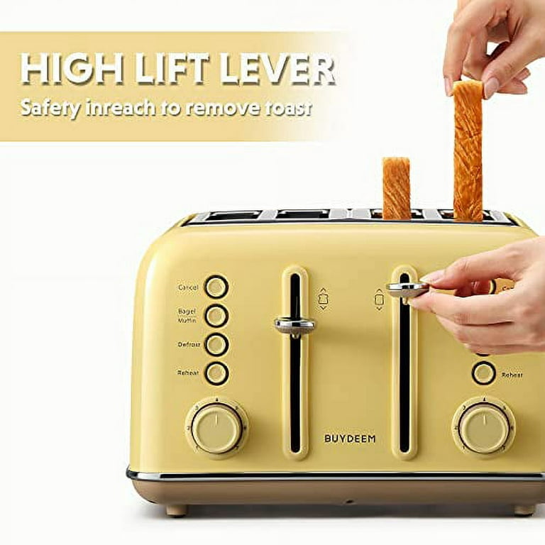 VEVOR Retro Stainless Steel Toaster, 4 Slice, 1625W 1.5'' Extra Wide Slots  Toaster with Removable Crumb Tray 6 Browning Level, Reheat Cancel Defrost  and Bagel Functions for Toasting Bread Bagel Waffle
