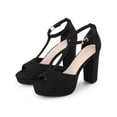 thumbnail image 3 of BLISSFUL STEP Women's Shoes Open Toe T-Strap Platform Chunky High Heel Sandals Black 7, 3 of 7