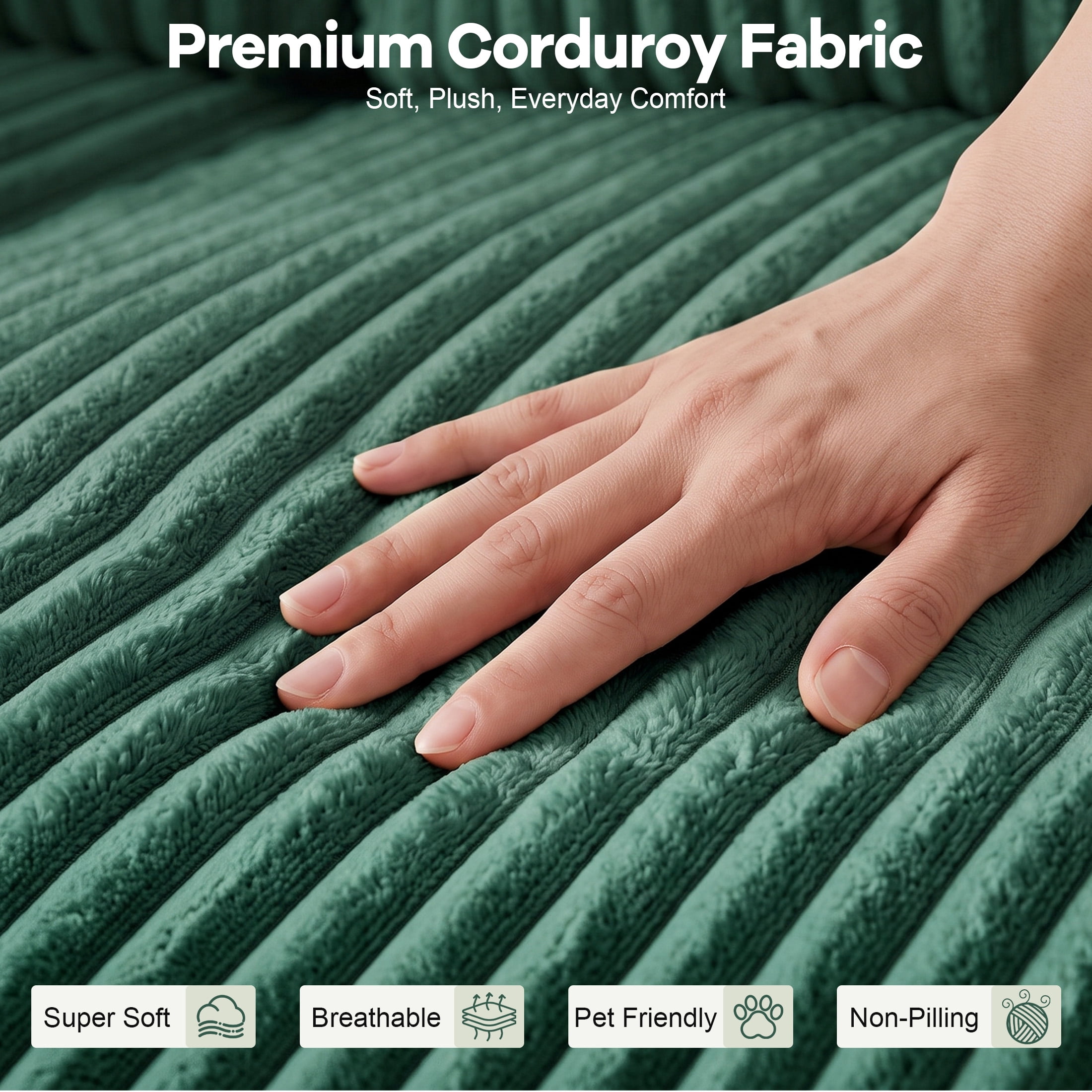 Aenkyo 7-Seat Corduroy U-Shaped Sectional Sleeper Sofa Bed with Storage Chaise and USB Charging, Green