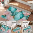 thumbnail image 5 of 2x3 Ft Entryway Area Rug, Teal Pink Kitchen Rug Runner Washable Floor Mat, Modern Abstract Ink Painting Luxury Marble Non Slip Indoor Door Mat Throw Carpet for Bathroom Living Room Bedroom, 5 of 8