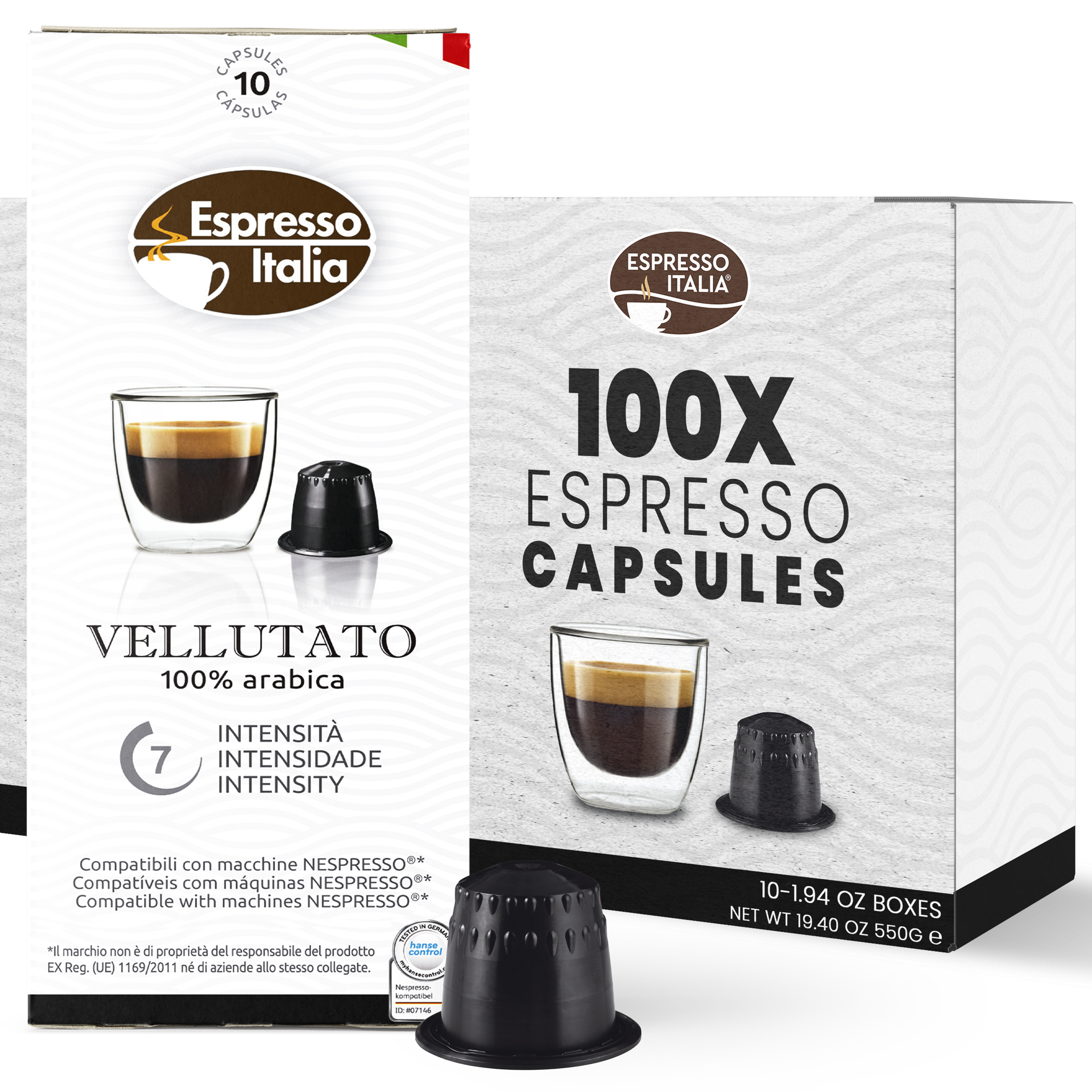 Espresso Italia Pods, Vellutato Coffee Capsule, 100 Espresso Pods  Intensity 7