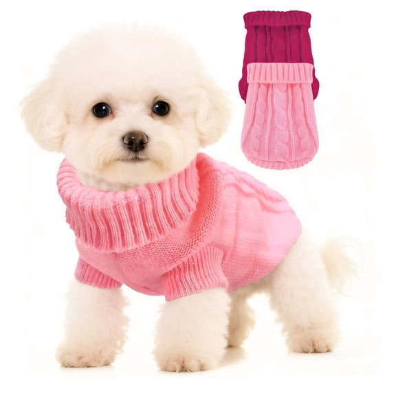 GASTROPOD XXS Dog Sweater, 2 Pieces Turtleneck Knitted Chihuahua Sweater Yorkie Teacup Dog Clothes Small Dogs Girl Winter Warm Sweaters Pet Cat Sweater Cold Weather Puppy Clothes