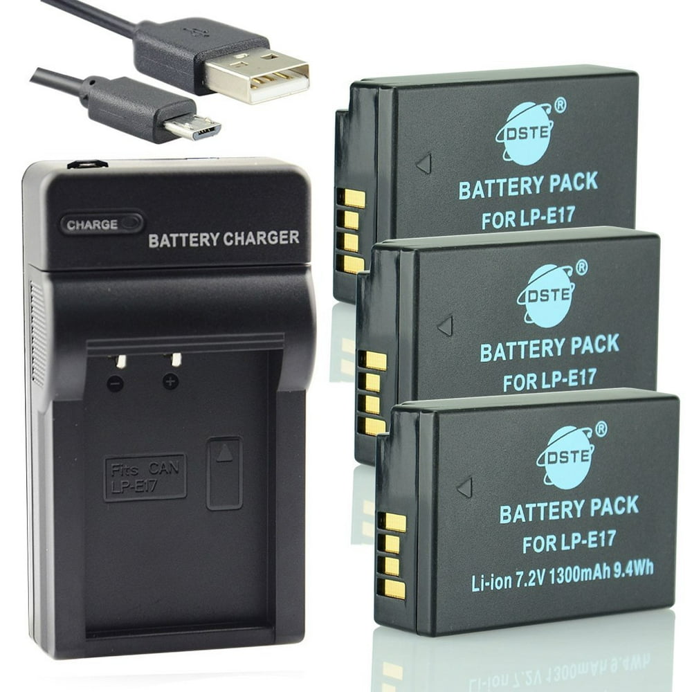 DSTE LP_E17 Li_ion Battery (3_Pack) and Micro USB Charger Suit for