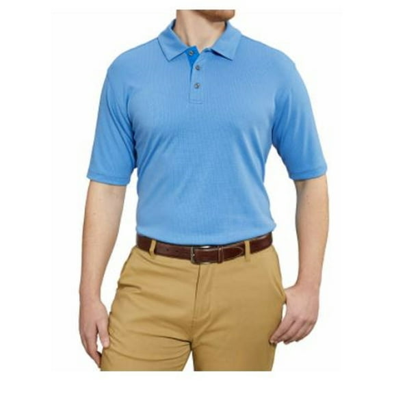 Bolle Men's Performance Short Sleeve Polo Golf Shirt, Textured Regatta Blue, XL