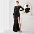 thumbnail image 3 of Elegante vestido de noche de cola de pez Aura Queen con lentejuelas y manga larga para banquete, 3 of 5