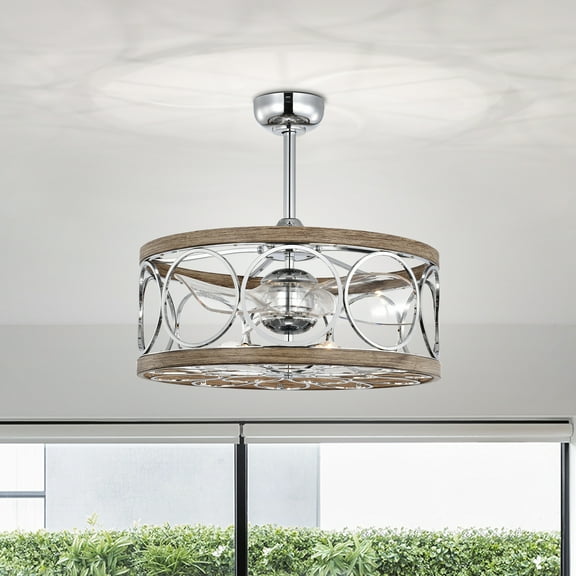 Ofelia 24.4 in. Indoor Silver and Brown Finish Ceiling Fan with Light Kit and Remote