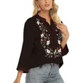 thumbnail image 6 of Grosy Embroidered Tops for Women Long Sleeve V Neck Plus Size Boho Mexican Style Blouse Peasant Tops Women T Shirts Casual Tee Ladies Tunics-S/Black/325/G, 6 of 7
