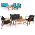 thumbnail image 1 of Gymax 4PCS Patio Conversation Set Wood Frame Furniture Set w/ Turquoise & Black Cushions, 1 of 9