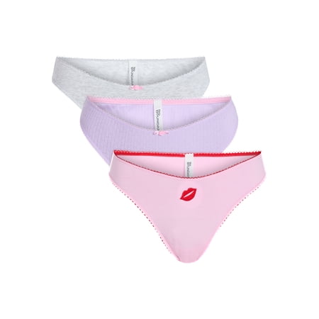 No Boundaries Cotton and Pointelle Thong Panties, 3-Pack, Women's XS-XXXL