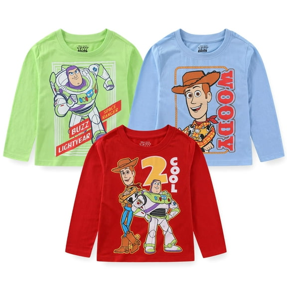 Disney Toy Story Woody Buzz Lightyear Long Sleeve Shirt (Boys), 3 Pack, Sizes 3T-7