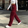 thumbnail image 5 of Wide Leg Sweatpants Women Zaewscy Women's Casual Solid Color Drawstring Elastic Waist Sweatpants Cuffed Side Pockets Pants Wine XXL, 5 of 8