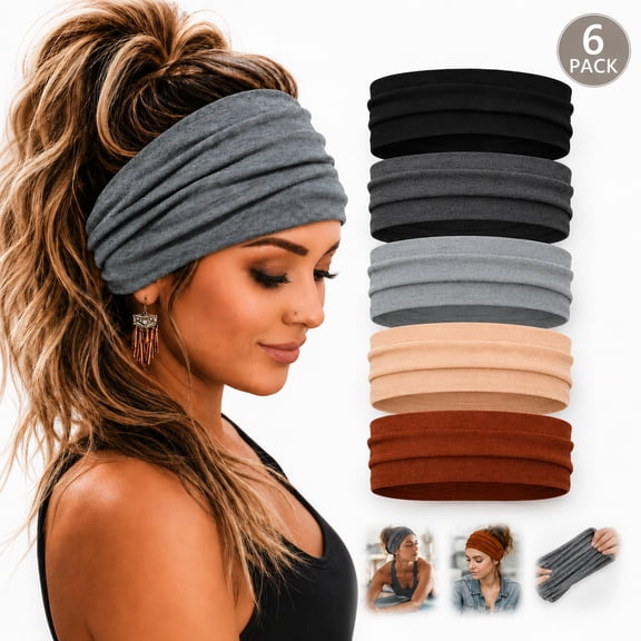 Rongsi Wide Headbands For Women, 6 Pack Stretch Headband Boho Head Bands Women's Hair Band Turban Workout Hairband Accessories