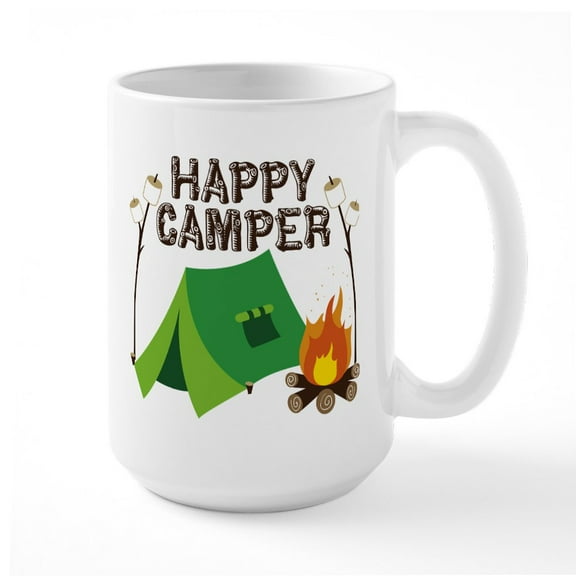 CafePress - Happy Camper Mugs - 15 oz Ceramic Large White Novelty Mug