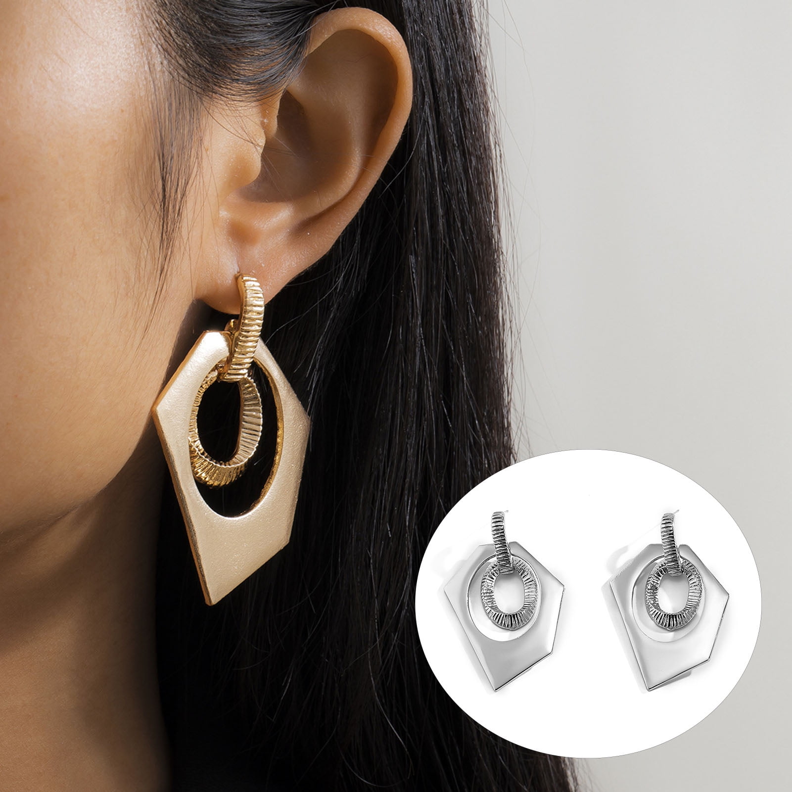1 Pair Simple Gold Silver Plated Hollow Geometric Dangle Drop Hoop Earrings