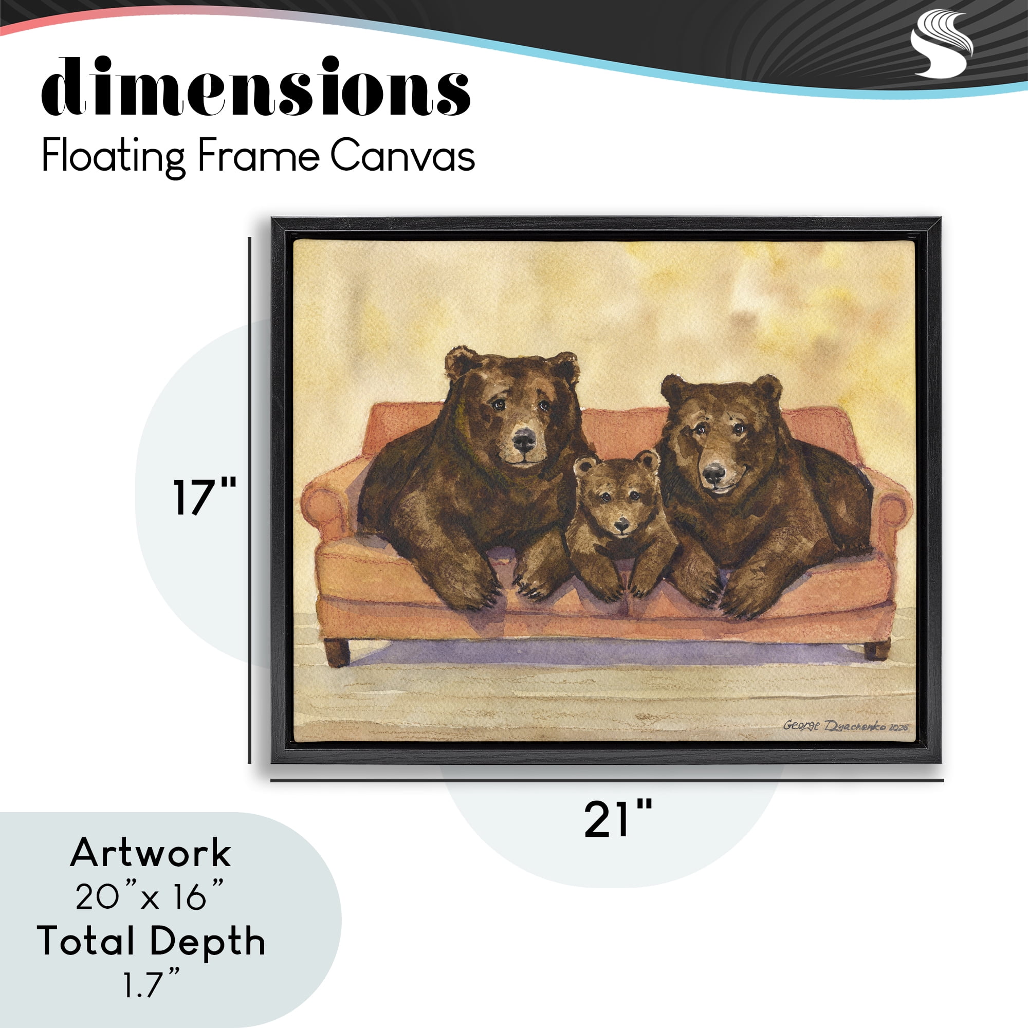 Stupell Industries Bear Family Trio Black Framed Floater Canvas Wall Art, design by George Dyachenko